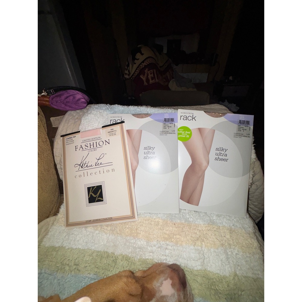 3 pks NORDSTROM RACK Silky Ultra Sheer Control Top Pantyhose Soft Beige Size D
